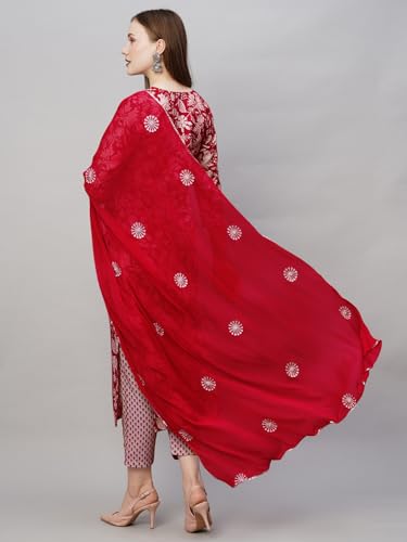 ANNI DESIGNER Womens Cotton Blend Straight Printed Kurta with Pant & Dupatta (MEI RED-NW_L_Red_Large)