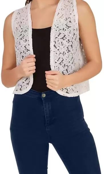 PRIMAH Women Sleeveless Short Length Style Cotton Blend Shrug for Women (XXL, White) 2