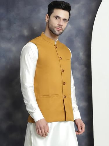 Jompers Mustard Men Solid Nehru Jacket
