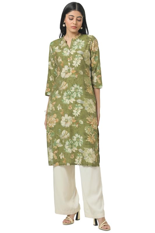 Soch Womens Olive Tissue Floral Print Kurta