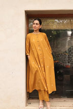 ANNI DESIGNER Womens Rayon Viscose A-Line Printed Kurta with Palazzo (Khergam Yellow_S_Mustard_Small)