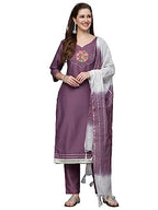 Stylum Women'S Embroidered Chinnon Straight Kurta Pant Dupatta Set (Kpdmauvemaya42_Mauve, Xl)