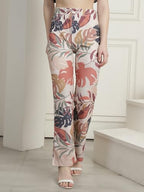 Preneum Womens Striped Wide-Leg High-Waisted Korean-Inspired Comfortable & Stylish and Formal Bell Bottom Trouser Pant, Cream &