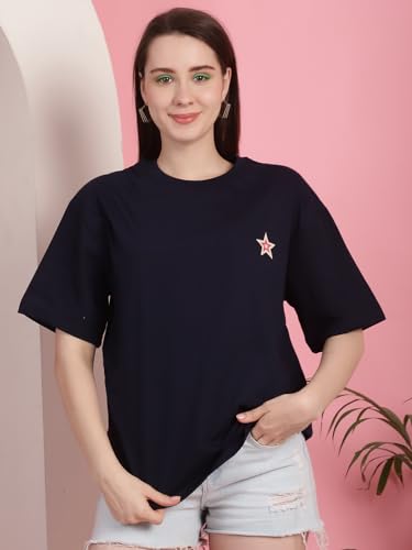 Preneum Womens Cotton Graphic Latest Printed Baggy Fit Drop-Shoulder Sleeves Cotton Oversized T-Shirt || Round Neck || Half Sle