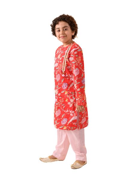 Pspeaches Boys Floral Printed Regular Pure Cotton Kurta With Pyjamas
