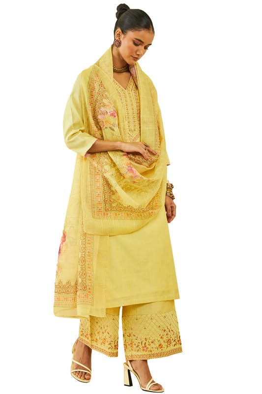 Soch Women Silk Blend Floral Embroidered Palazzo Suit Set with Dupatta