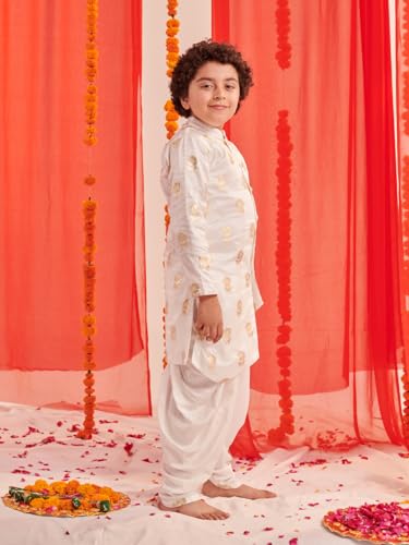 Pspeaches Boys Floral Printed Regular Kurta With Dhoti Pants (10-12Years)