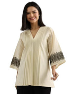 Libas Womens Solid Cotton Straight Kurti For Women Off White