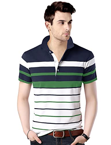 EYEBOGLER Men Regular Fit T-Shirt T285HS_White Navy Green_L_White, Dark Navy Blue, Green_L
