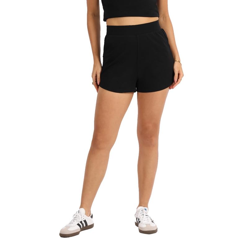BlissClub Groove-in Cotton Shorts | Cotton Shorts | Side Pockets | Stretchy |Curved Hem