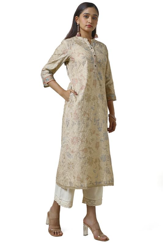 Soch Womens Beige Rayon Floral Print Kurta
