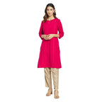 Fabindia Red Cotton Solid Knee Length Kurta