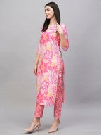 ANNI DESIGNER Womens Cotton Blend Straight Printed Kurta with Pant (Balu Pink_XL_Pink_X-Large)