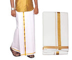 Prakasam Cotton Mens White Jari Cotton Dhoti And Angavastram Set (1.30X2.00 Meter Dhoti, 36X1.80 Towel)-(White-002)