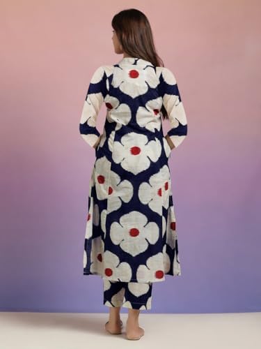 ANNI DESIGNER Womens Cotton Blend Straight Printed Kurta with Pant (Chunilal Blue_M_Blue_Medium)