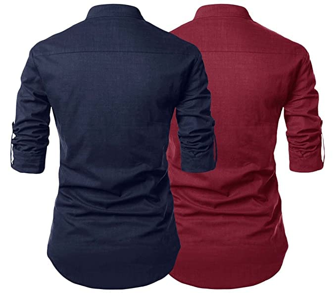 Finivo Fashion Combo Of MenS Regular Fit Cotton Blend Solid Full Sleeves Kurta | Short Kurta For Men (Pack Of 2)