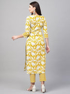 ANNI DESIGNER Womens Cotton Blend Printed Straight Kurta with Pant (Pustak Yellow_S_Begani_Small)
