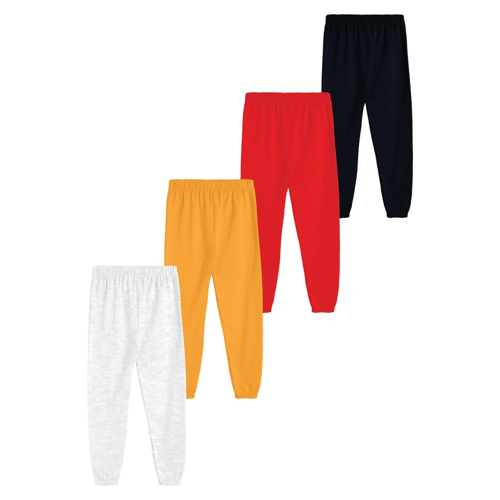 Kyda Kids Boys Mid Rise 100% Pure Cotton Printed Regular Fit Track Pants (Pack Of 4)