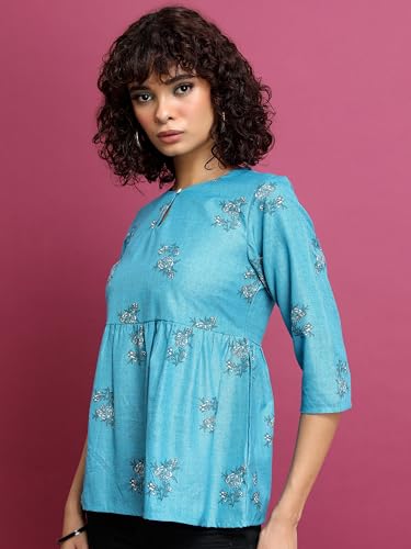 Ketch WomenS Paisley Regular Fit Tunic Shirt (Khtp000291_Blue