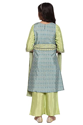 Aurelia Green Flared Kurta-Trousers-Dupatta Girls Set