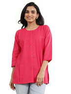 Libas Women'S Cotton Blend Solid Straight Kurti (29661_Pink_L)