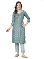 Stylum Women'S Printed Cotton Blend Straight Kurta Pant Set (Kptinnyrama36_Sea Green, S)