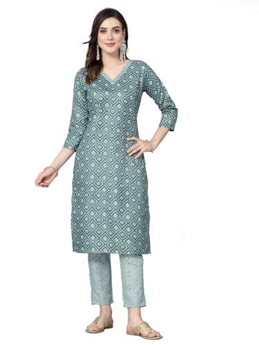 Stylum Women'S Printed Cotton Blend Straight Kurta Pant Set (Kptinnyrama36_Sea Green, S)