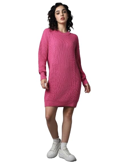 High Star Women'S Acrylic Blend A-Line Knee-Length Dress (Hswsww23002_Pn_Pink