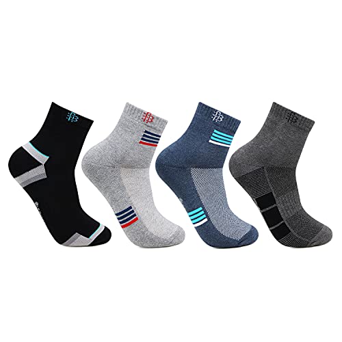 Bonjour MenS Cotton Cushioned Ankle Length Sports/Athletic Socks -Pack Of 4, Assorted