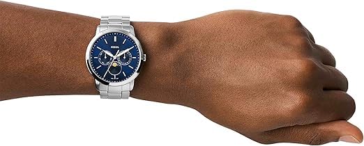 Fossil Men's Neutra Quartz Stainless Steel Multifunction Moonphase Watch, Color: Silver/Blue (Model: FS5907)