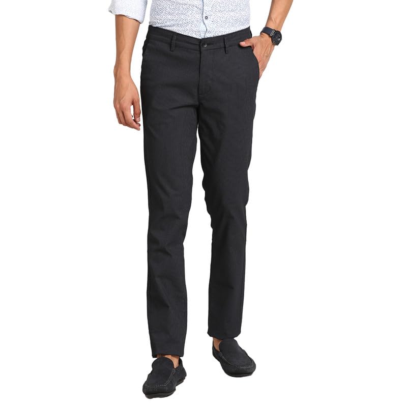 Turtle Men Cotton Stretch Charcoal Printed Narrow Fit Flat Front Casual Trouser