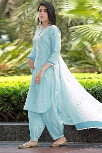 ANNI DESIGNER Women s Rayon Blend Kurta with Pants and Dupatta, Sky blue, M