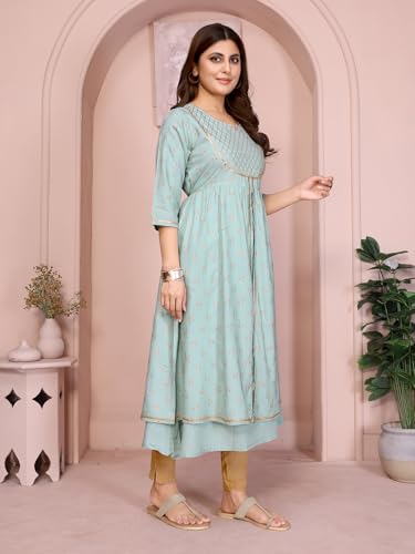 Rangita Rayon Flared Embellished Calf Length Kurti | Kurta For Women