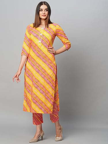 ANNI DESIGNER Womens Cotton Blend Straight Printed Kurta with Pant Set (Sumali Red_L_Red_Large)