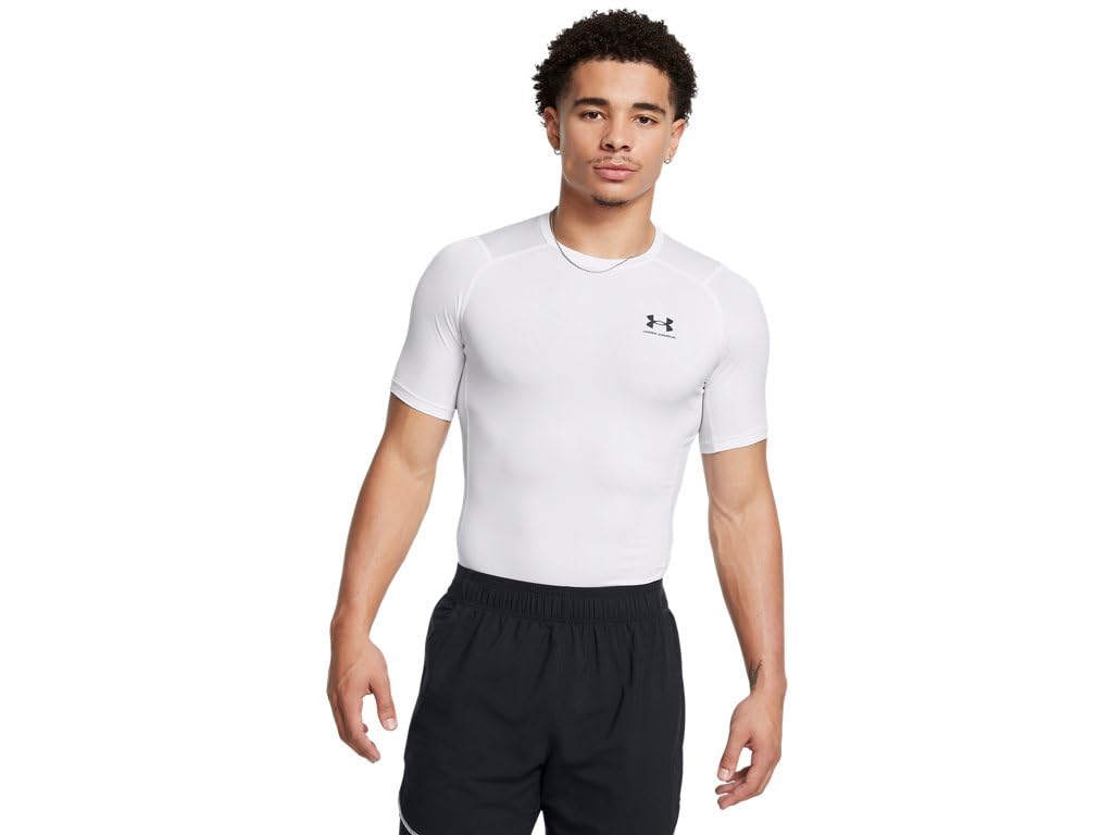 Under Armour Men's Husky Boys' Big & Tall HeatGear Comp Short Sleeve, White/Black