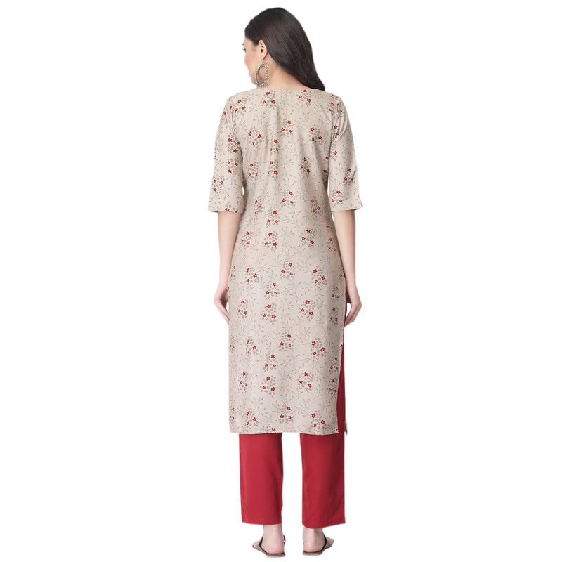 Pinkmint Women'S Color Beige Crepe Straight Kurta And Pant Set (Ukp-2000_L)