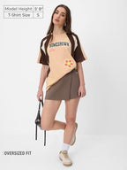 The Souled Store Homegrown Women and Girls Short Sleeves Round Neck Brown Graphic Printed Cotton Oversized T-Shirts