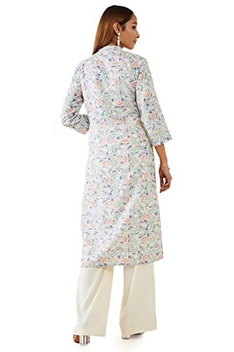 Soch Women Grey Linen Floral Kurta