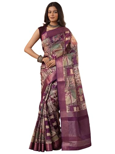 Burgundy Tribal Printed Kota Saree With Unstitched Blouse Piece