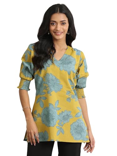 Libas Women'S Cotton Floral Printed Straight Kurti (29375O_Lime_Xl)