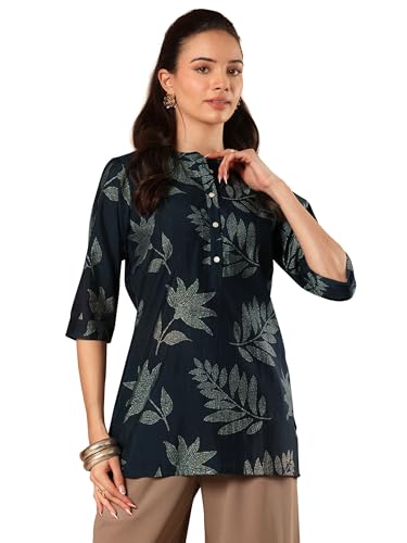 Libas WomenS Silk Blend Floral Printed Straight Kurti (29748_Blue