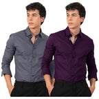 Pinkmint Cotton Soild Combo Men Shirt Formmal Wear Office Wear Regular Fit Shirt Grey-Purple
