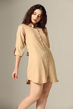 Greciilooks Western Dress For Women| Shirt Collar Solid A-Line Dress| Plus Roll Tab Sleeve Shirt Dress| WomenS Comfort Summer D