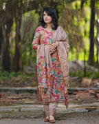 ANNI DESIGNER Womens Cotton Blend Straight Printed Kurta with Pant & Dupatta (Candy Beige-JL_L_Beige_Large)