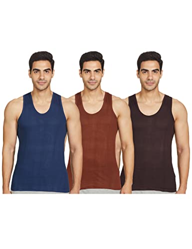 Rupa Jon Sleeveless Vest For Men, 100% Cotton Fabric, Round Neck, Pack Of 3