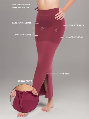 Clovia Women'S Petticoat Style Saree Shapewear With Drawstring/Naada (Sw0048P09_Dark Maroon)