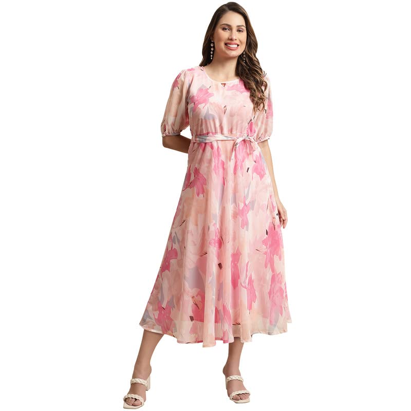 Preneum WomenS Maxi Fit & Flare Print Georgette Regular Sleeves Casual |Summer |Latest Style |Festival & Occasion Maxi Gown(Max