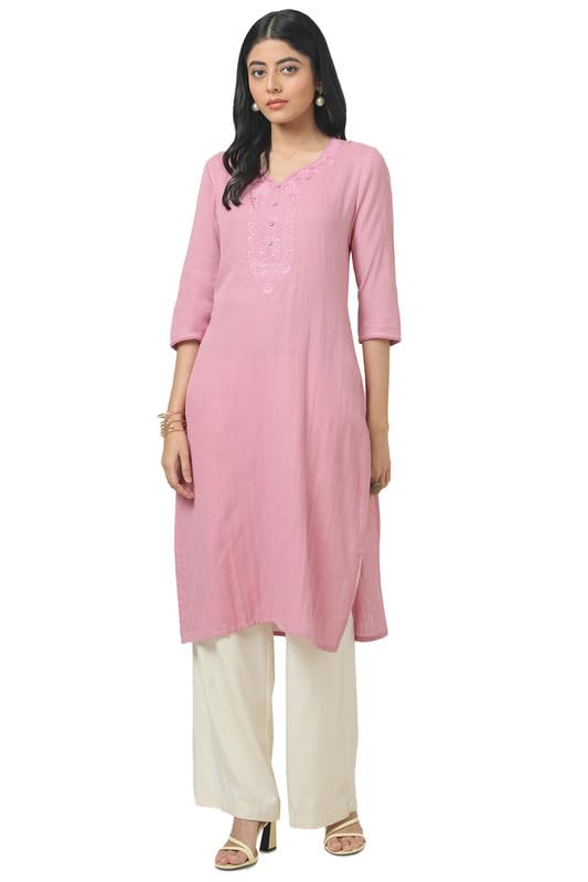 Soch Womens Pink Cotton Embroidered Kurta With Thread Work