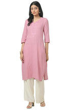 Soch Womens Pink Cotton Embroidered Kurta With Thread Work
