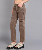 Nifty Womens Denim Stretchable Coffee Cargo Jeans